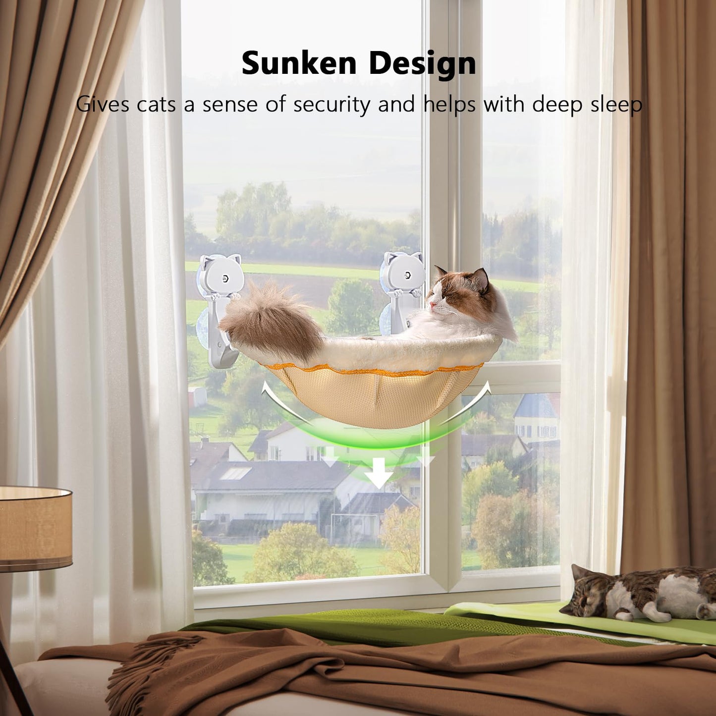 JUNSPOW Cat Window Perch Cordless, Foldable & Stable Cat Beds- Breathable Cats Window Hammock for Overlooking, Sunbathing and Climbing - Maximum Hold