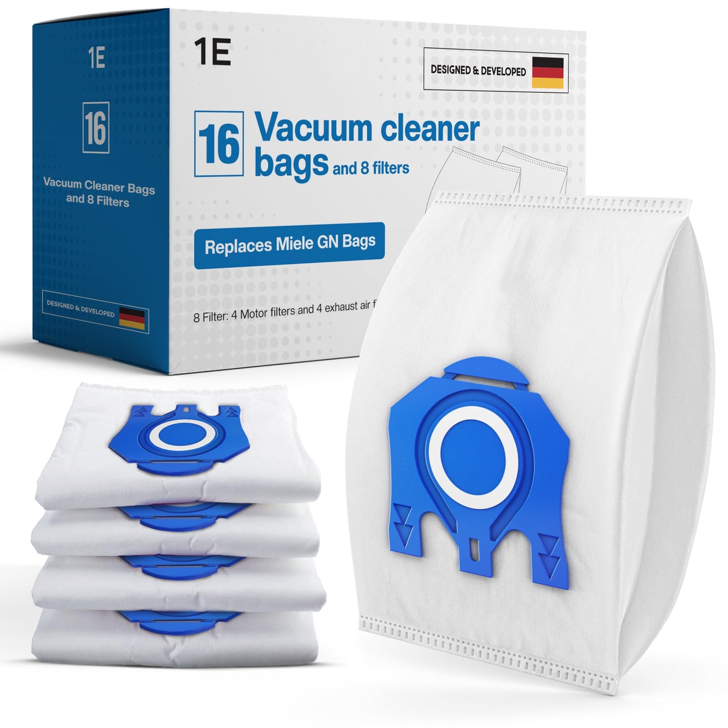 16 Vacuum Hoover Bags for Miele Vacuum Cleaners [Complete C3 & C2, Classic C1] Replaces GN Including 4 Motor & 4 Exhaust Filters [S8000, S5000, S2000,