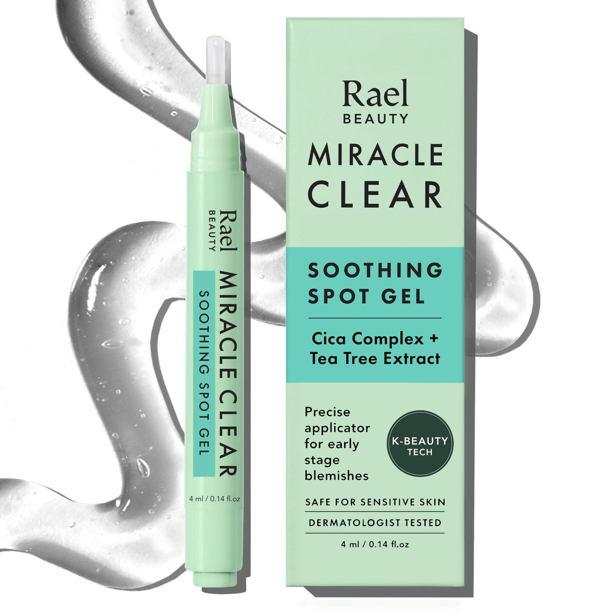 Rael Miracle Clear Soothing Spot Gel Pen - Korean Skincare, with Tea Tree, Centella, Succinic Acid, For Early Stage Acne Pimples Spot Treatment,