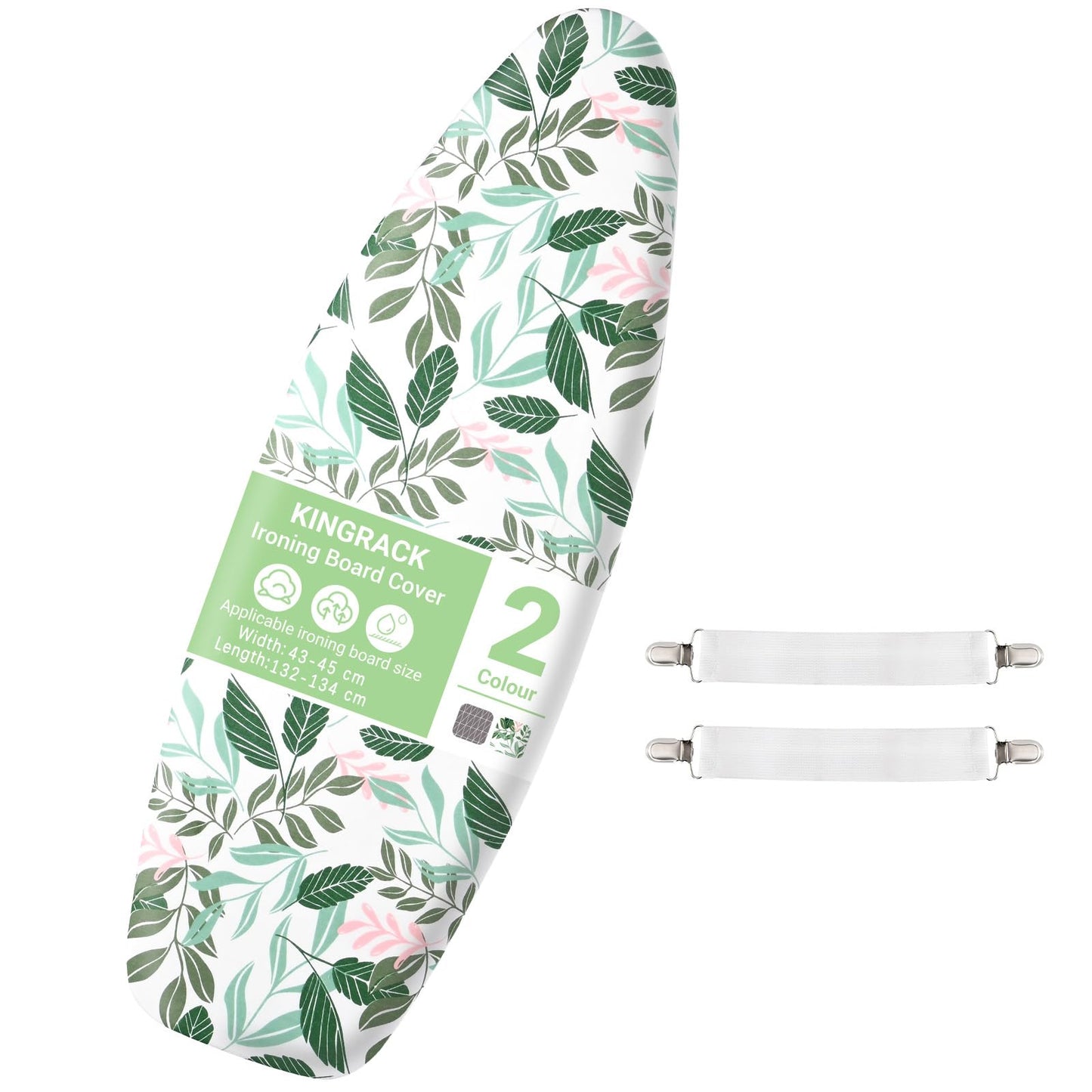 KINGRACK Ironing Board Cover with Extra Thick 7mm Padding, 100% Cotton Covers Easy-Fit for Protecting Ironing Board Size Up to 134 x 45 cm - Green