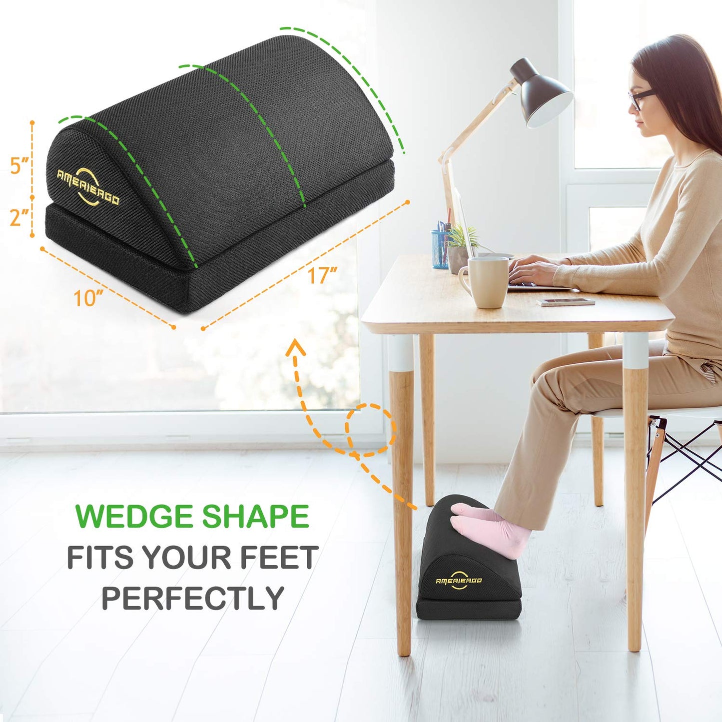 AMERIERGO Foot Rest for Under Desk at Work, Under Desk Footrest with Memory Foam, 2 Adjustable Heights Ergonomic Footrest for Office Chair & Gaming