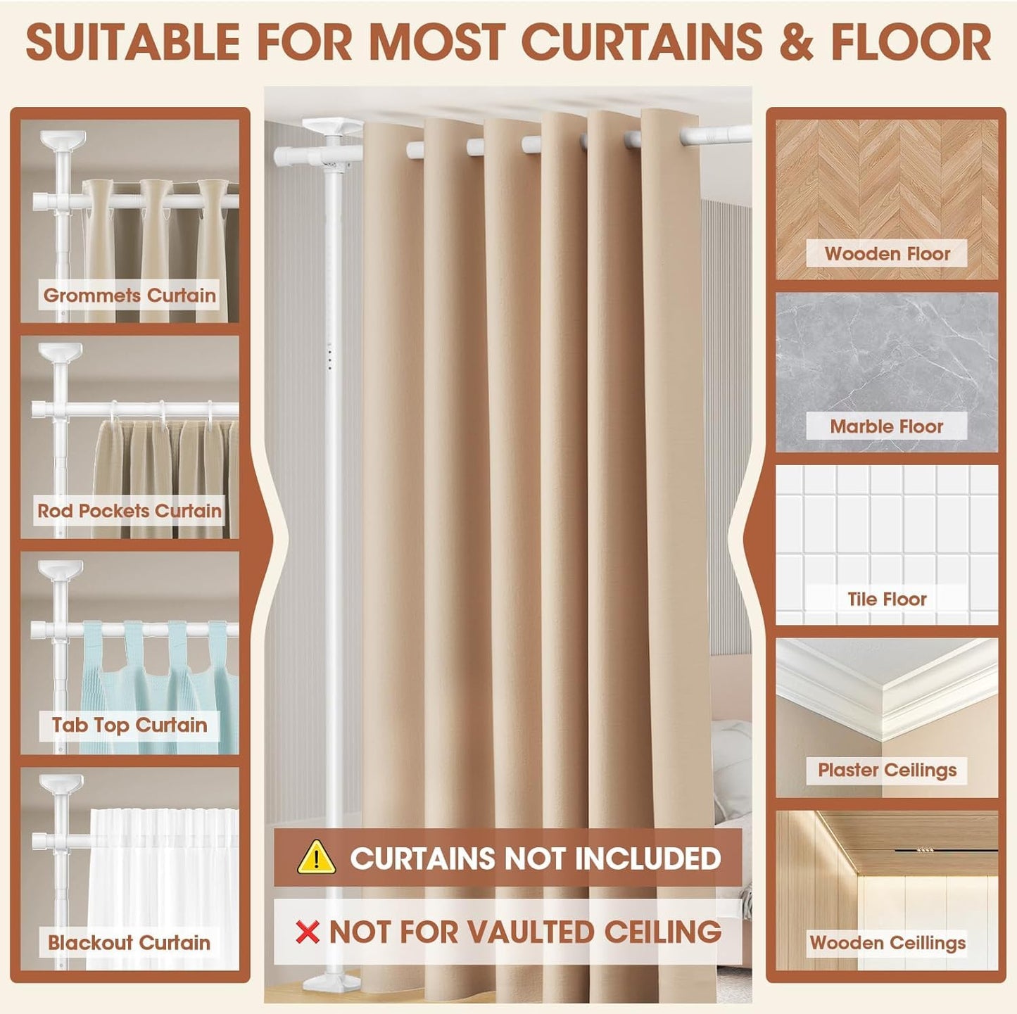 WELDUN Room Divider Curtain Rods, No Drill Damage Free Standing Curtain Rod