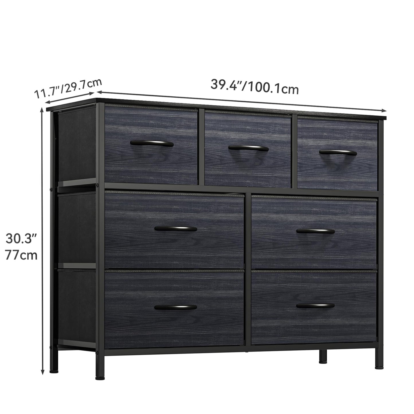 YITAHOME Chest of Drawer Bedroom with 7 Drawers Storage Unit Steel Frame Wood Top Fabric Dresser for Bedroom Living room,Closet,Black wood grain