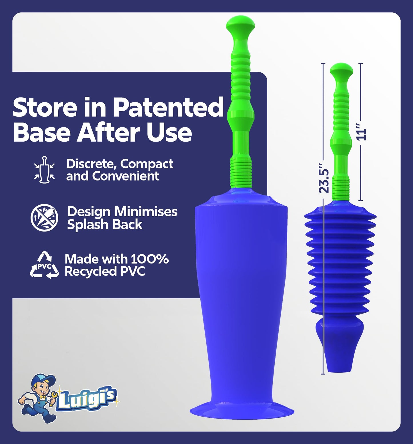 Luigi's World's Best Toilet Plunger - Plunger Toilet Unblocker Heavy Duty - Plungers for Unblocking - Unique Strongest Unblocker Tool