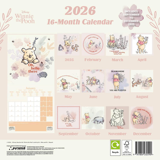 Pyramid International WINNIE THE POOH 2026 Square Wall Calendar – Official 16-Month Disney Calendar Featuring Classic Characters – Gift for Families, Kids & Nostalgic Fans