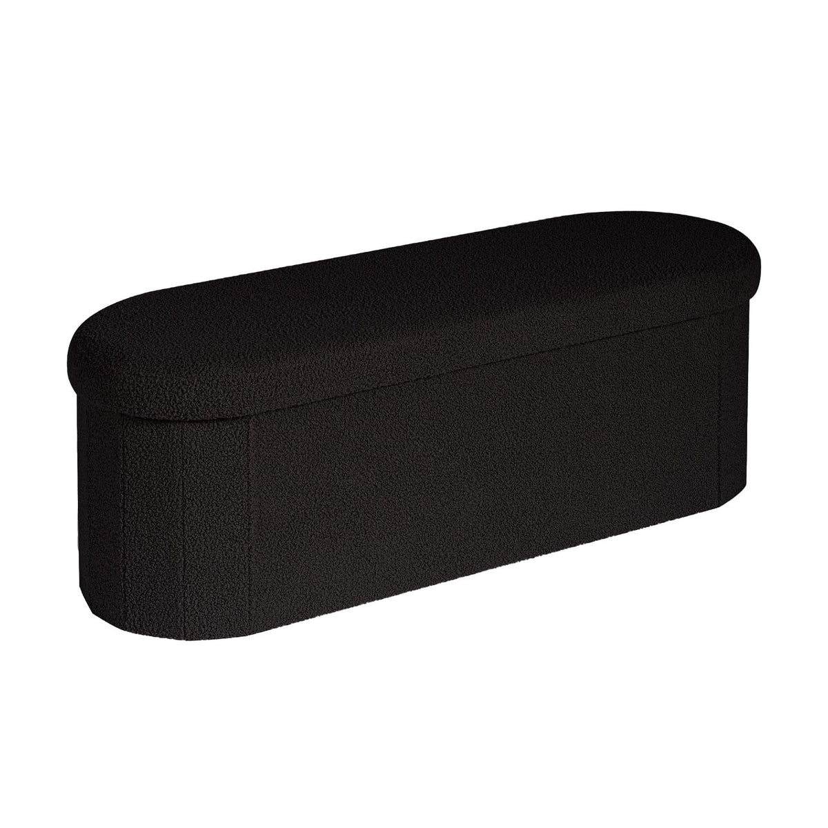 Bonlife Folding Ottoman Storage Bench,Boucle Footstool Oval, End of Bed Stool, Ideal for Living Room, Bedroom, 100L Storage Space,Black