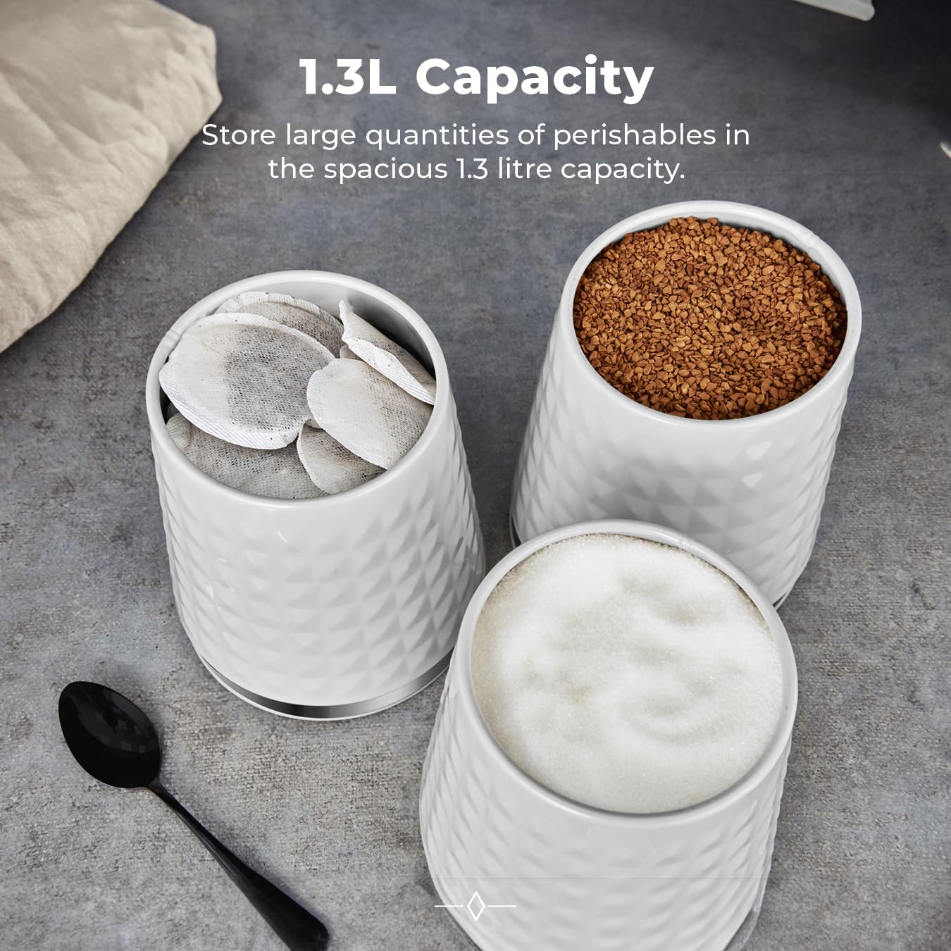 Tower T826207WHT Set of 3 Canisters, Stainless Steel, White