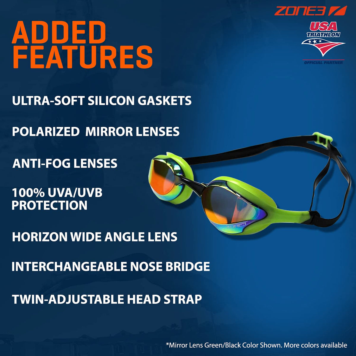 ZONE3 Volare Streamline Racing Swim Goggles (Mirror Lens - Green/Black)?