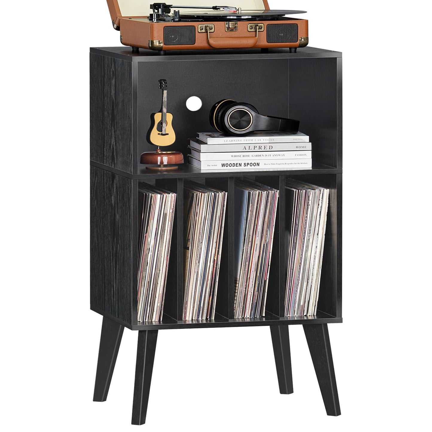 LELELINKY Record Player Stand, Turntable Stand Hold Up To 160 Albums,Black