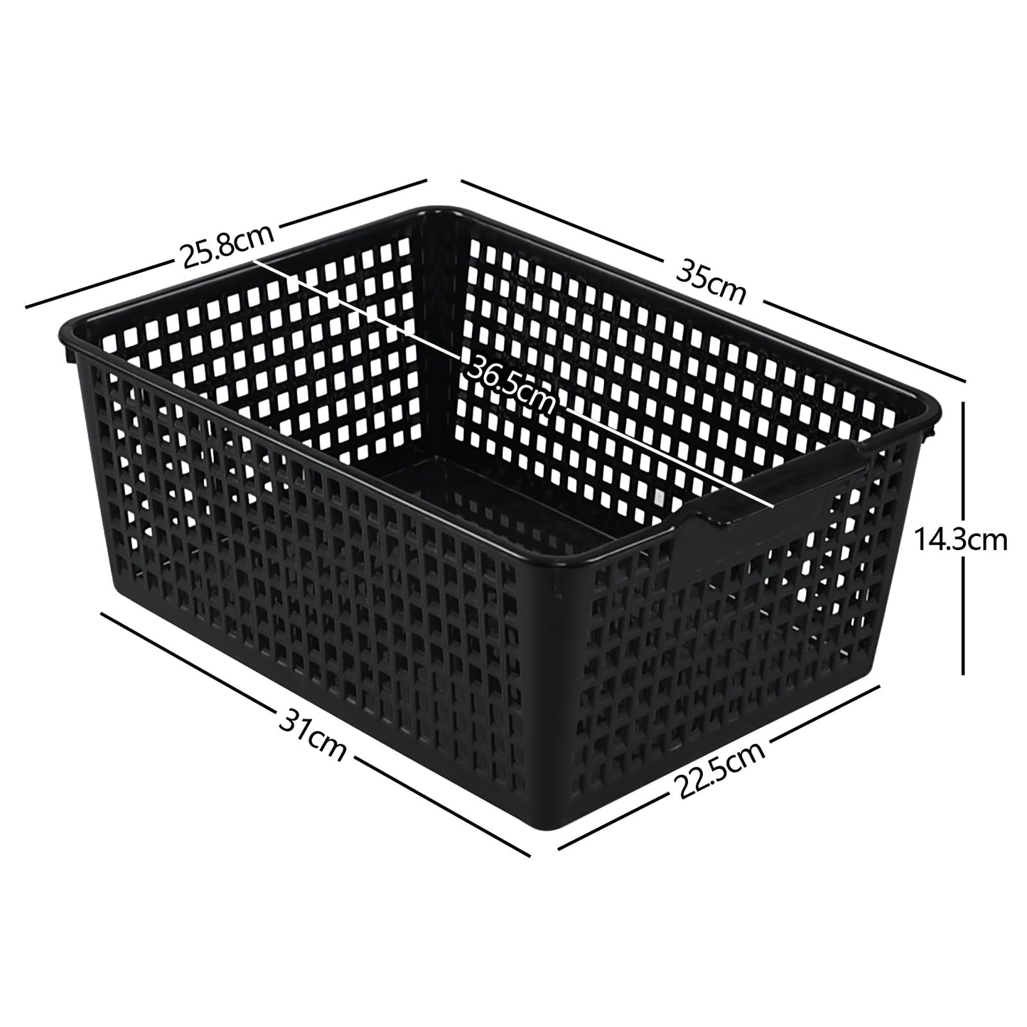 Guankan 3 Pack Large Plastic Storage Baskets, Black Cupboard Storage Basket