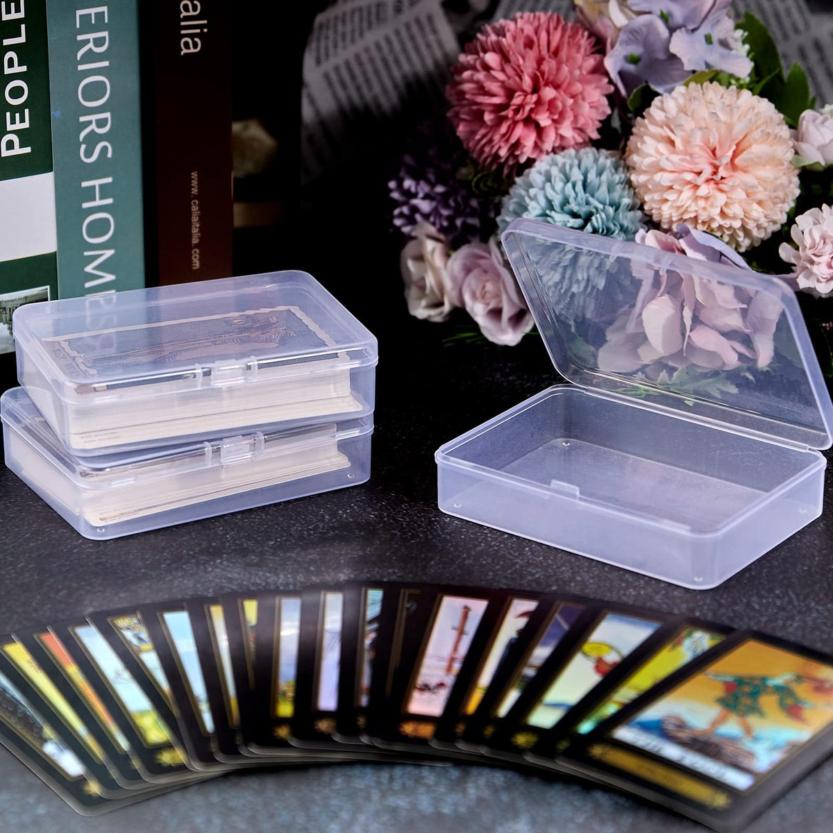 Mnixy 6pcs Clear Plastic Storage Containers with Hinged Lid Rectangle Small Plastic Boxes for Beads, Jewelry, Hardware,Game Pieces, Crafts Items