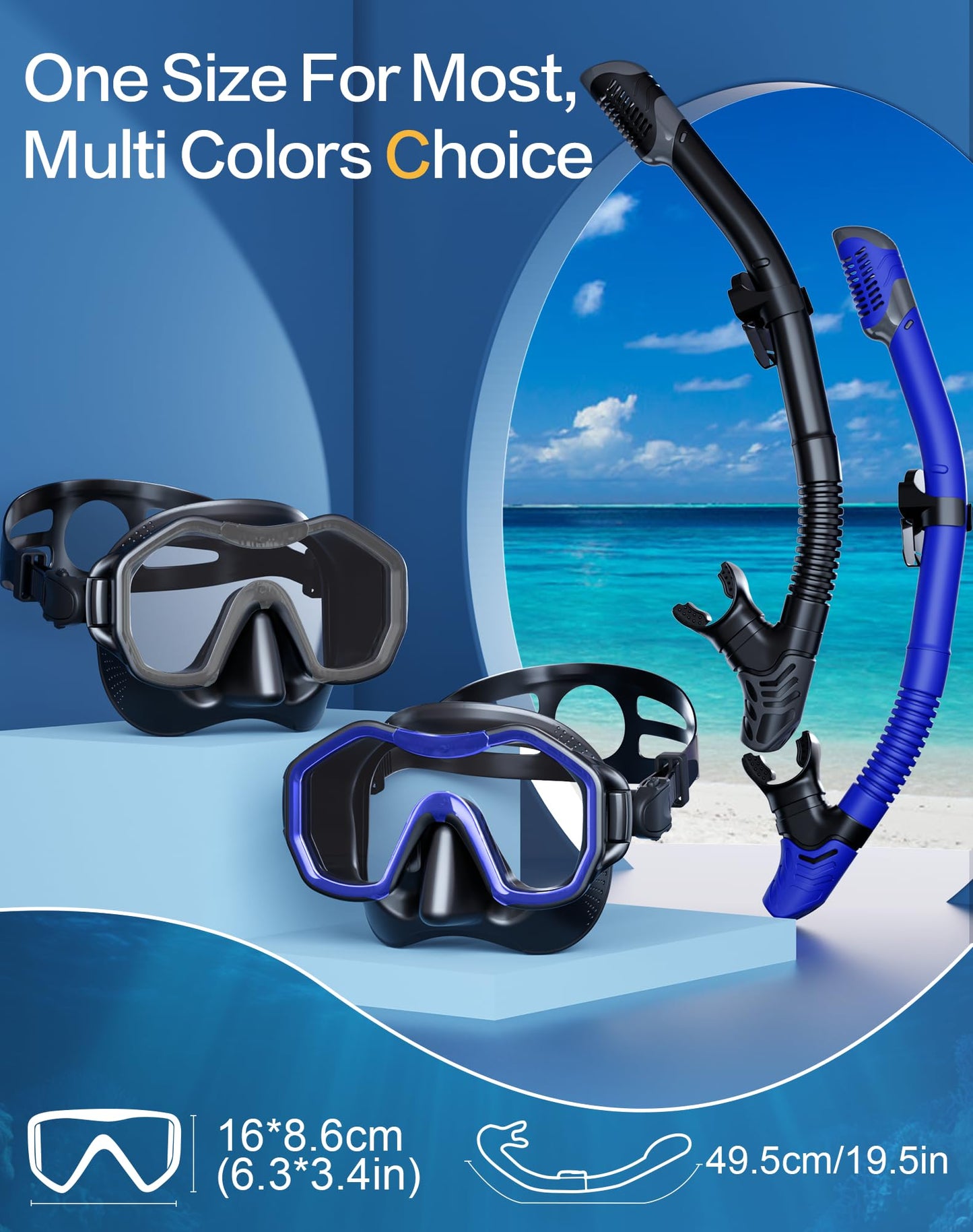 Lealinga Snorkel Set Adults 2Pack, Snorkel Mask Anti-Fog Panoramic View Diving Mask Dry Top Snorkel Kit with Travel Bag Diving Set for Snorkeling