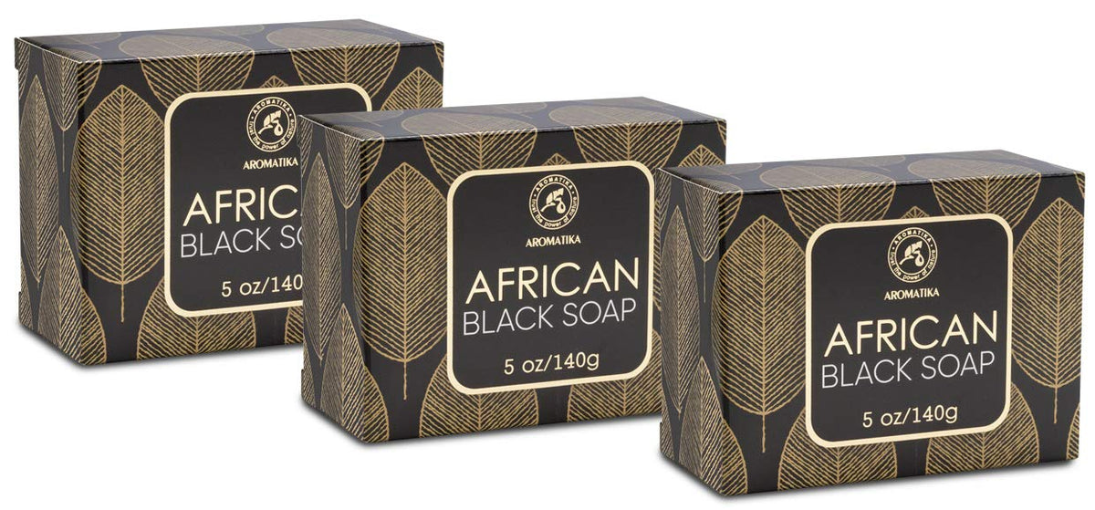 African Black Soap 3x140g - Moisturizing - Nourishing - 100% Raw & Natural African Black Soap with Shea Butter & Coconut Oil - For All Skin Types -