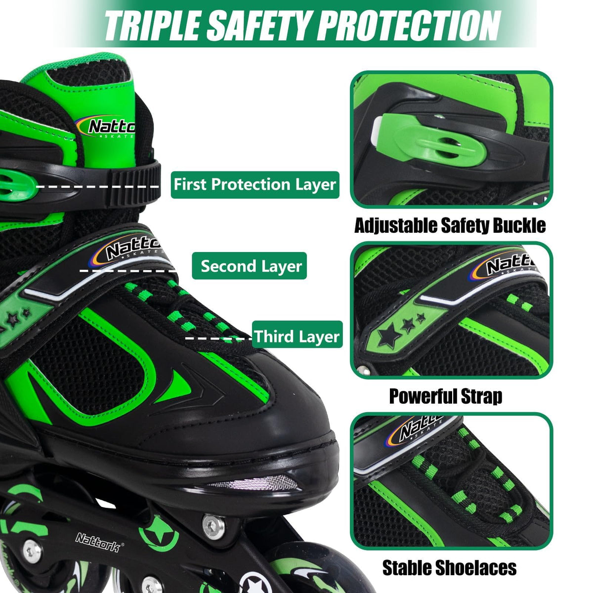 Nattork Adjustable Inline Skates for Kids with Light Up Wheel, Outdoor & Indoor Illuminating Blades Roller Skates for Boys and Girls, Beginners
