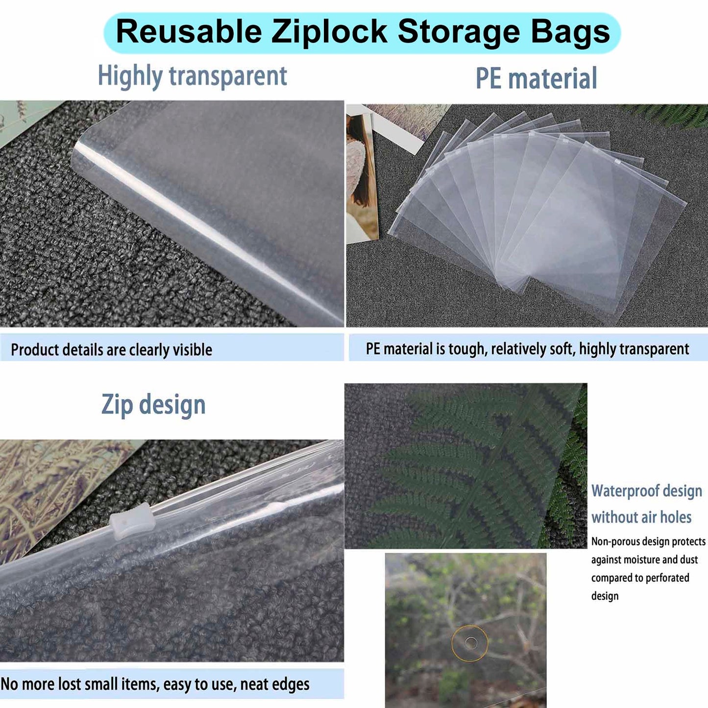 QISF 60 x 70 cm Reusable Ziplock Bags for Clothes - 20 Pcs Store & Protect Zip Seal Clothes Storage Bags，Large Clear Seal Bag Waterproof Luggage