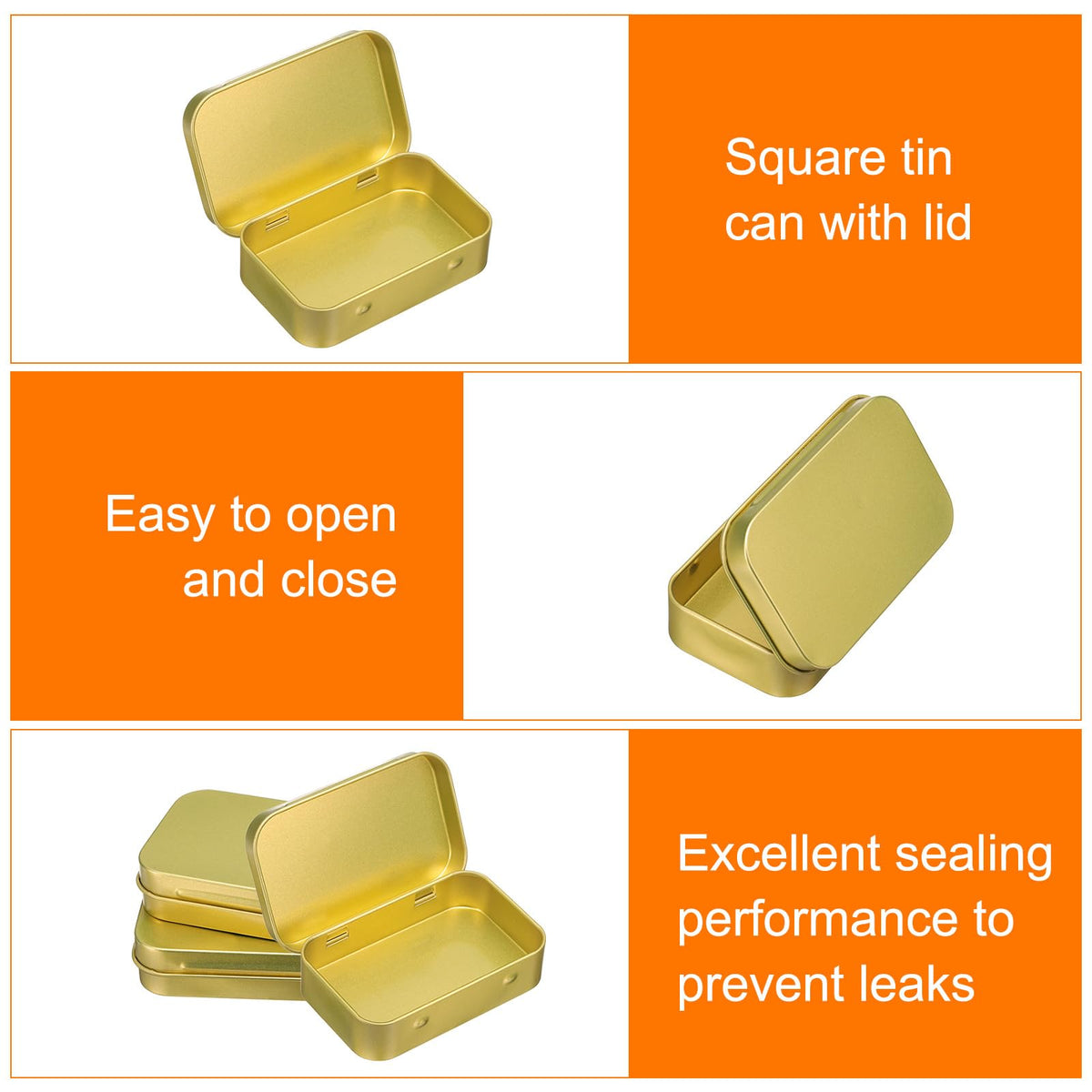 sourcing map 2pcs Metal Tin Box, 3.7x2.4x0.8 Mini Portable Rectangular Empty Tinplate Small Storage Container Airtight Tins with Lids for Candy