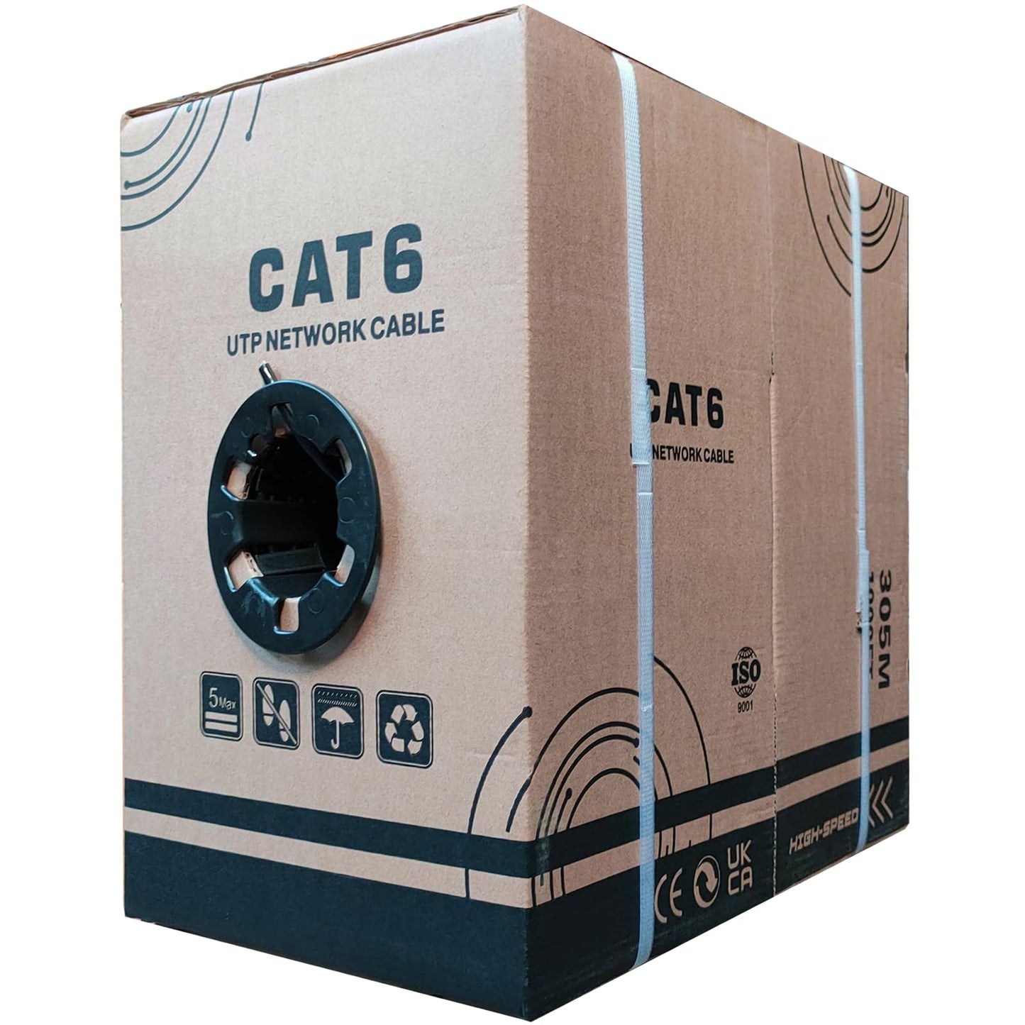 JUSTOP 305M CAT6 Ethernet LAN UTP Roll Bulk Cable - AWG23, Indoor & Outdoor External Grade PE Jacket, 1000ft Networking Reel (Black)