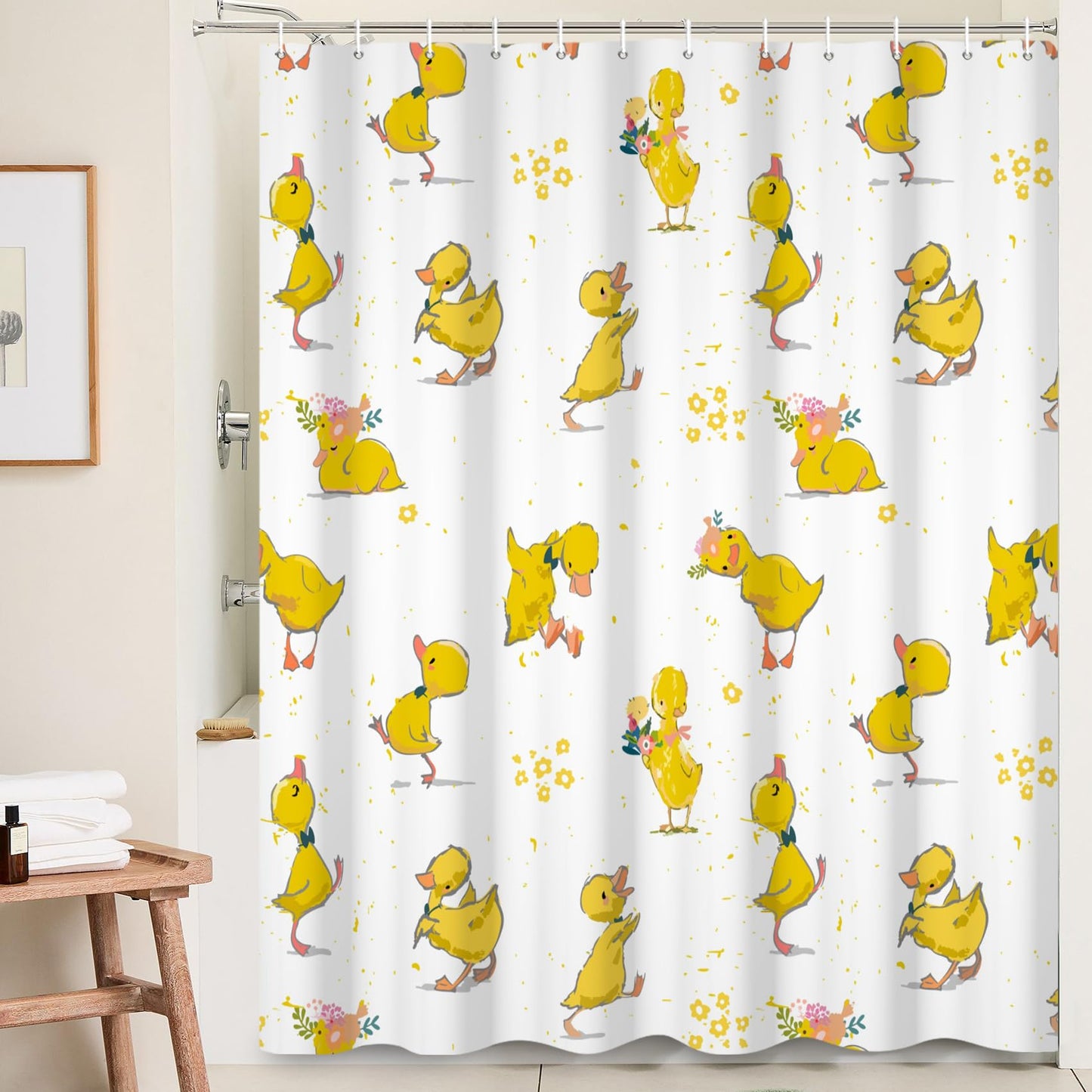 Yellow Duck Shower Curtain with Hook for Bathroom Decorative 71x71inch
