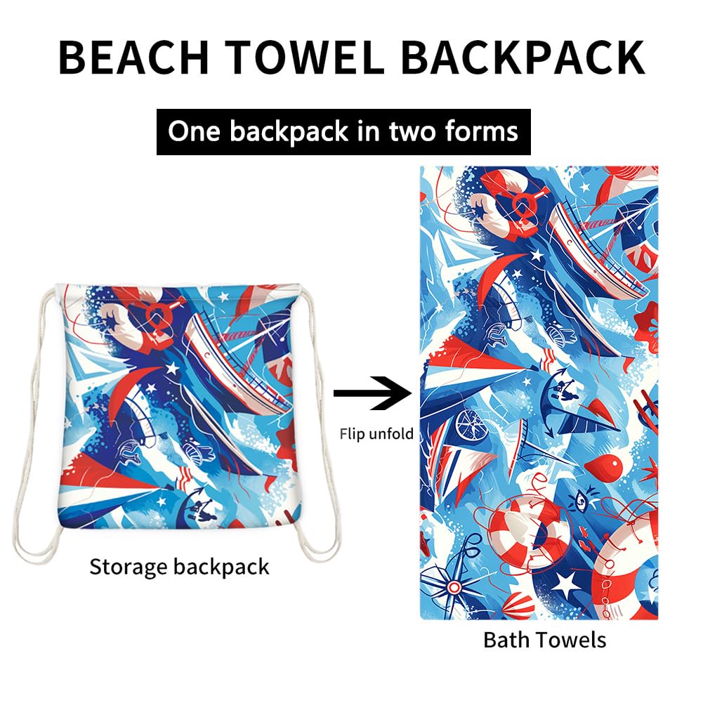 2-in-1 Foldable Beach Towel Microfibre Beach Towel for Adults Extra Large Beach Towels Foldable Sandproof Quick Dry Sandproof Foldable Storage for