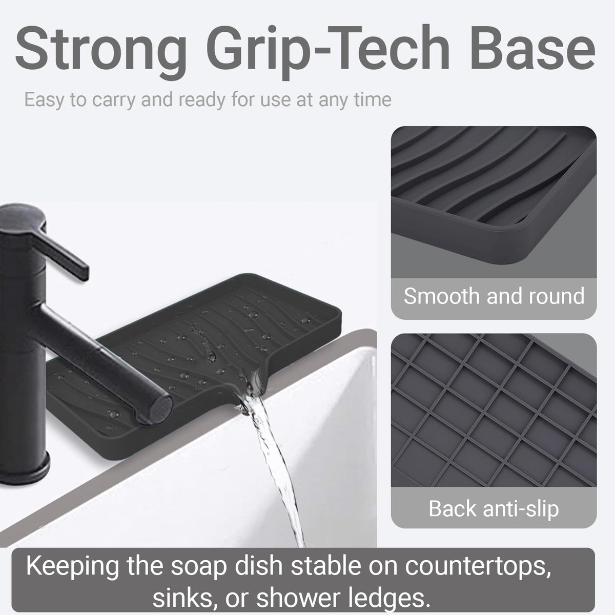 Penbin 2 Pack Silicone Soap Dish with Drain, Bar Soap Holder for Shower & Bathroom, Self Draining Waterfall Soap Tray for Kitchen Sink