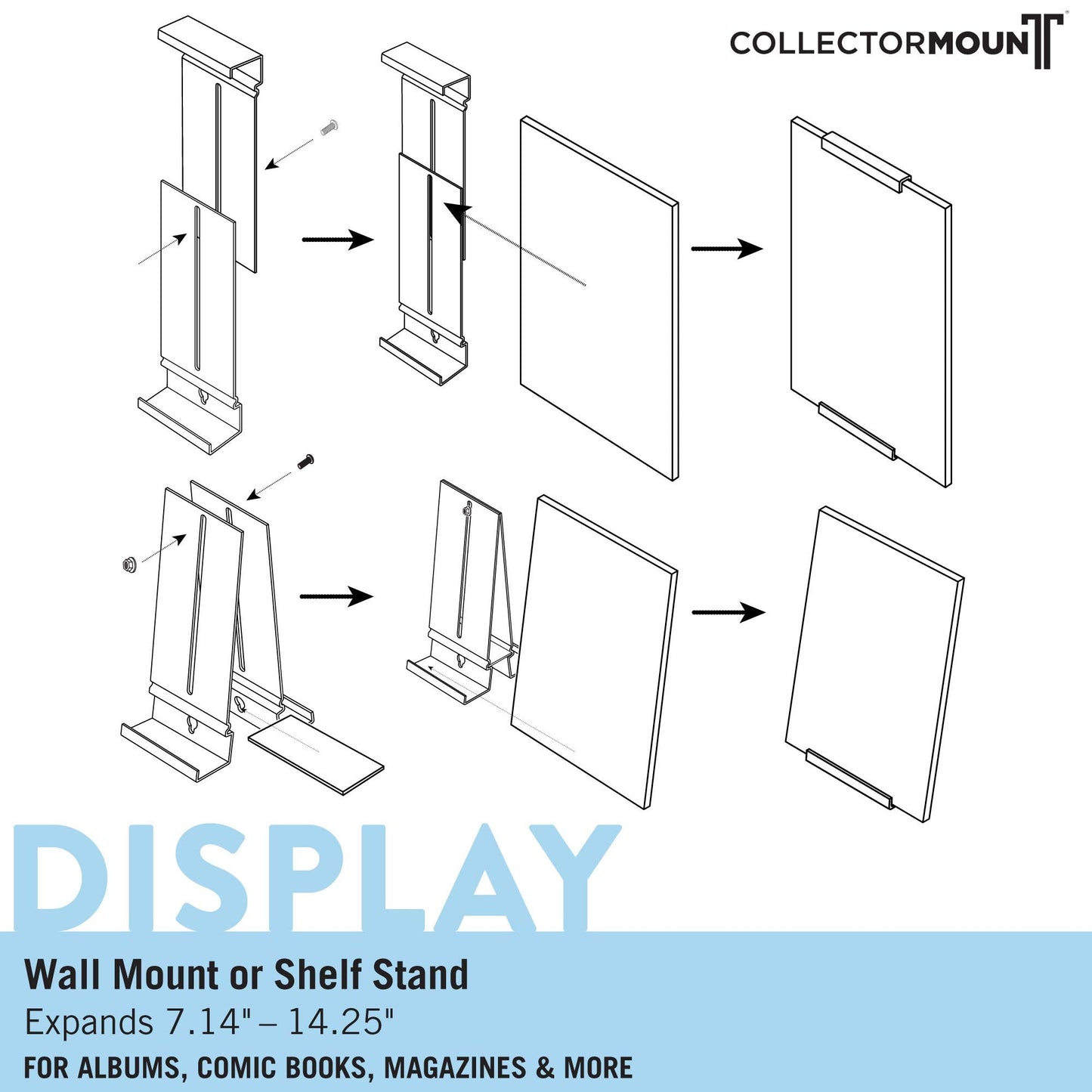 Comic Mount Comic Book Frame, Wall Mount and Shelf Stand, Invisible and Adjustable, 5 Pack