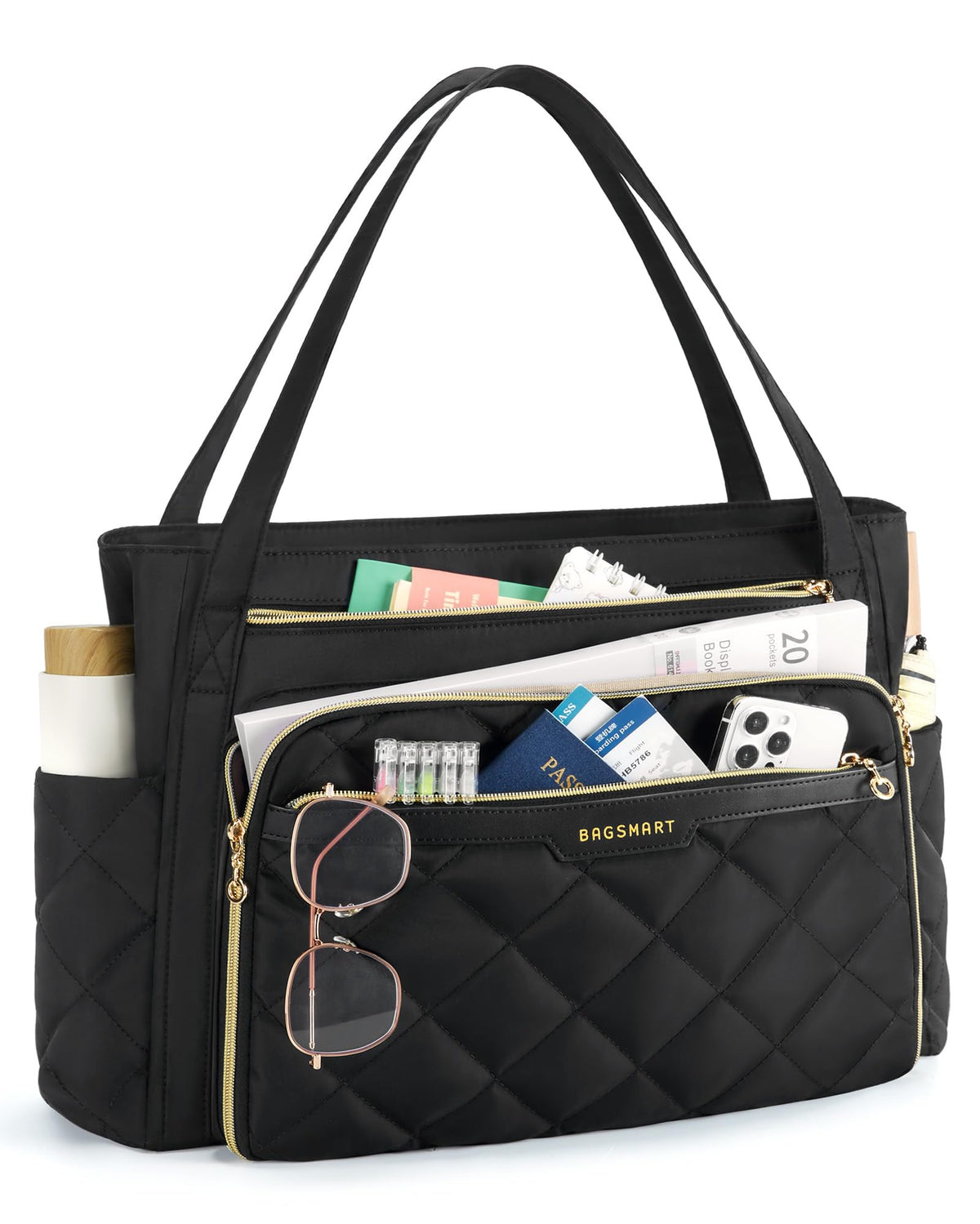 bagsmart Laptop Tote Bag for Women, 15.6 inch Teacher Work Bag Nurse Bag, Computer Briefcase, Quilted with Insulated Pocket for Nurse, Office, School,