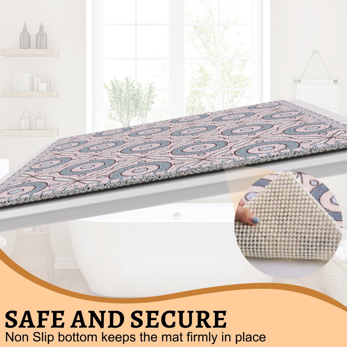 Quick Dry Large Square Shower Mat Non Slip 80x80 CM, Anti Mould PVC Loofah Bath Mat for Bathroom Floor & Wet Room