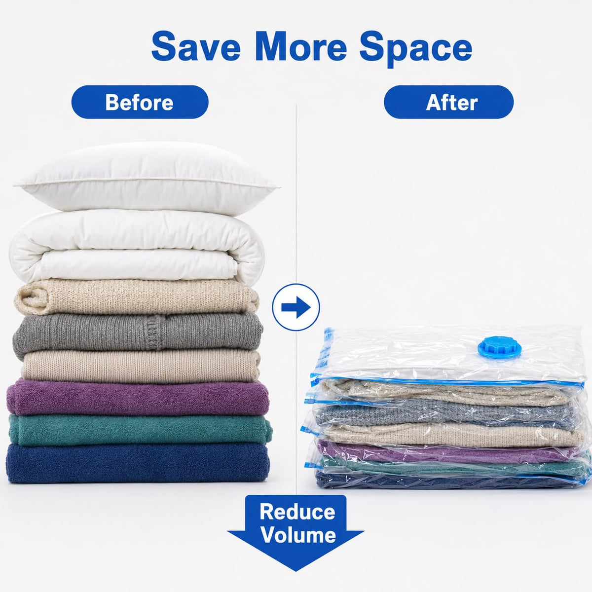 1ABOVE Pack of 6 Vacuum Compressed Storage Bags, Mould Moisture and Bug Proof, Double Zip High Sealing Triple Air Leak Patent Valve for Maximum