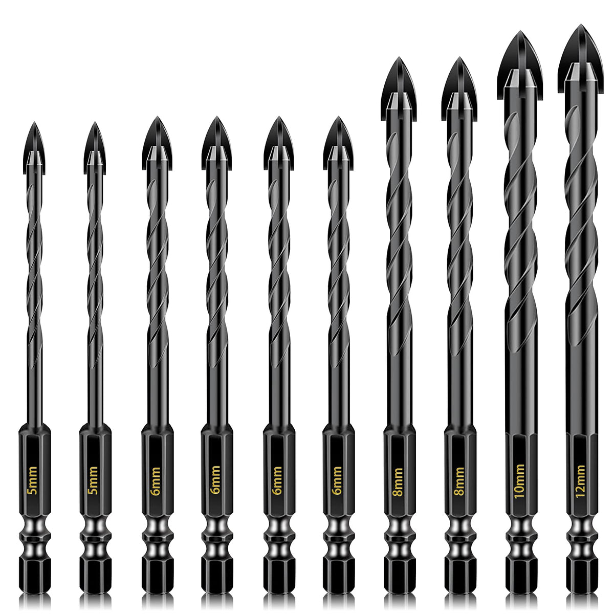 10 Pcs Masonry Drill Bits, Concrete Drill Bit Set for Tile, Brick, Glass, Plastic and Wood, Tungsten Carbide Tip Work with Ceramic Tile, Wall Mirror,