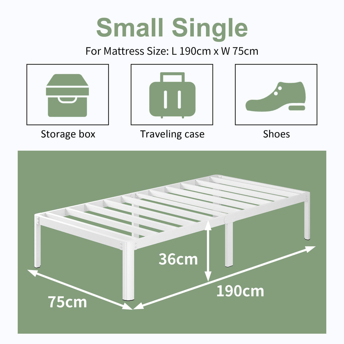 Lutown-Teen White Small Single Bed Frames 2ft6 with Rounded Corner Legs, Heavy Duty Metal Small Single Bed Frame 36 cm High, Noise Free, Easy Assembly