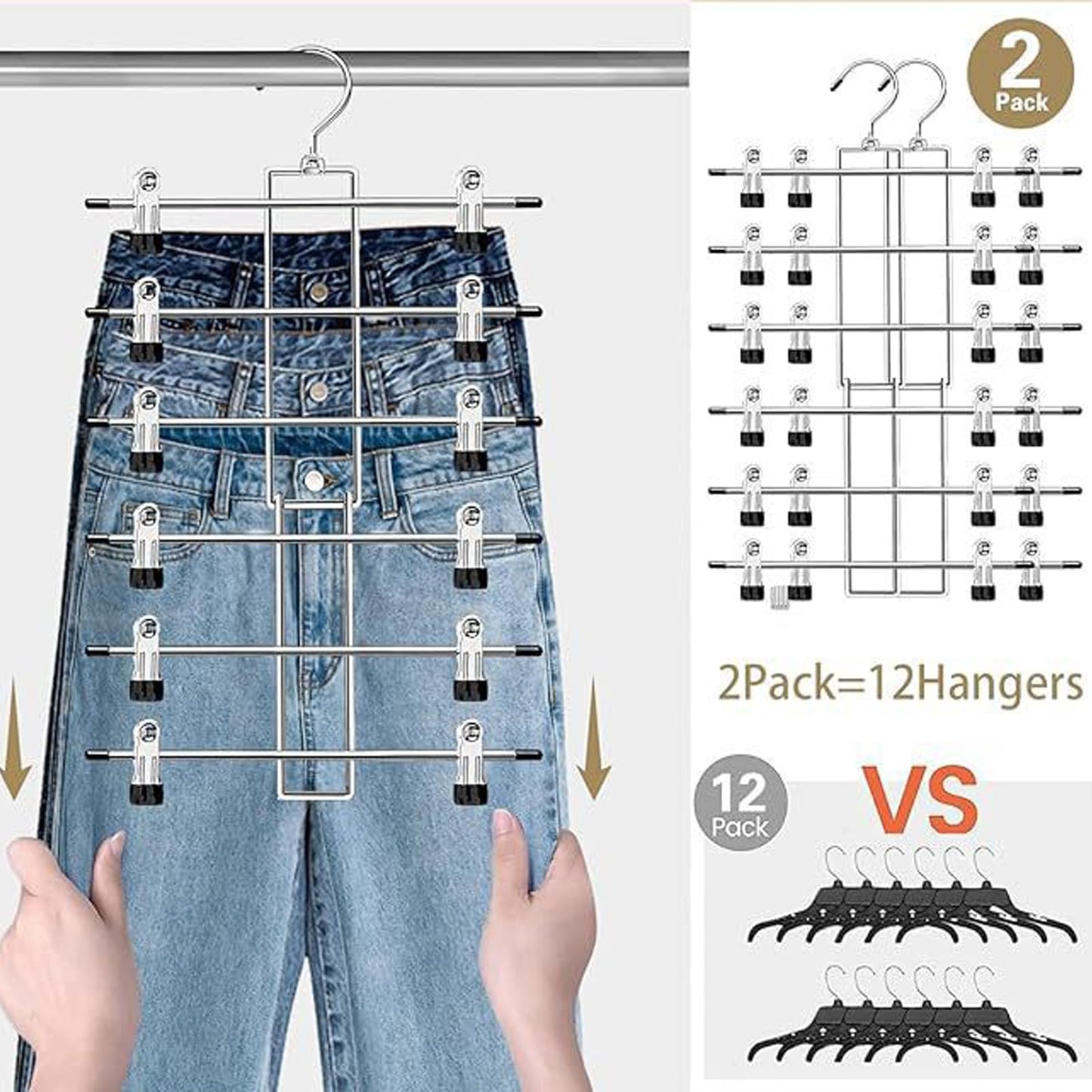 Supmaker Trouser Hangers with Non-Slip Clips,2Pack Space Saving Skirt Hangers,Heavy Duty Closet Organizer-Coat Hangers for Trousers, Shorts, Pants