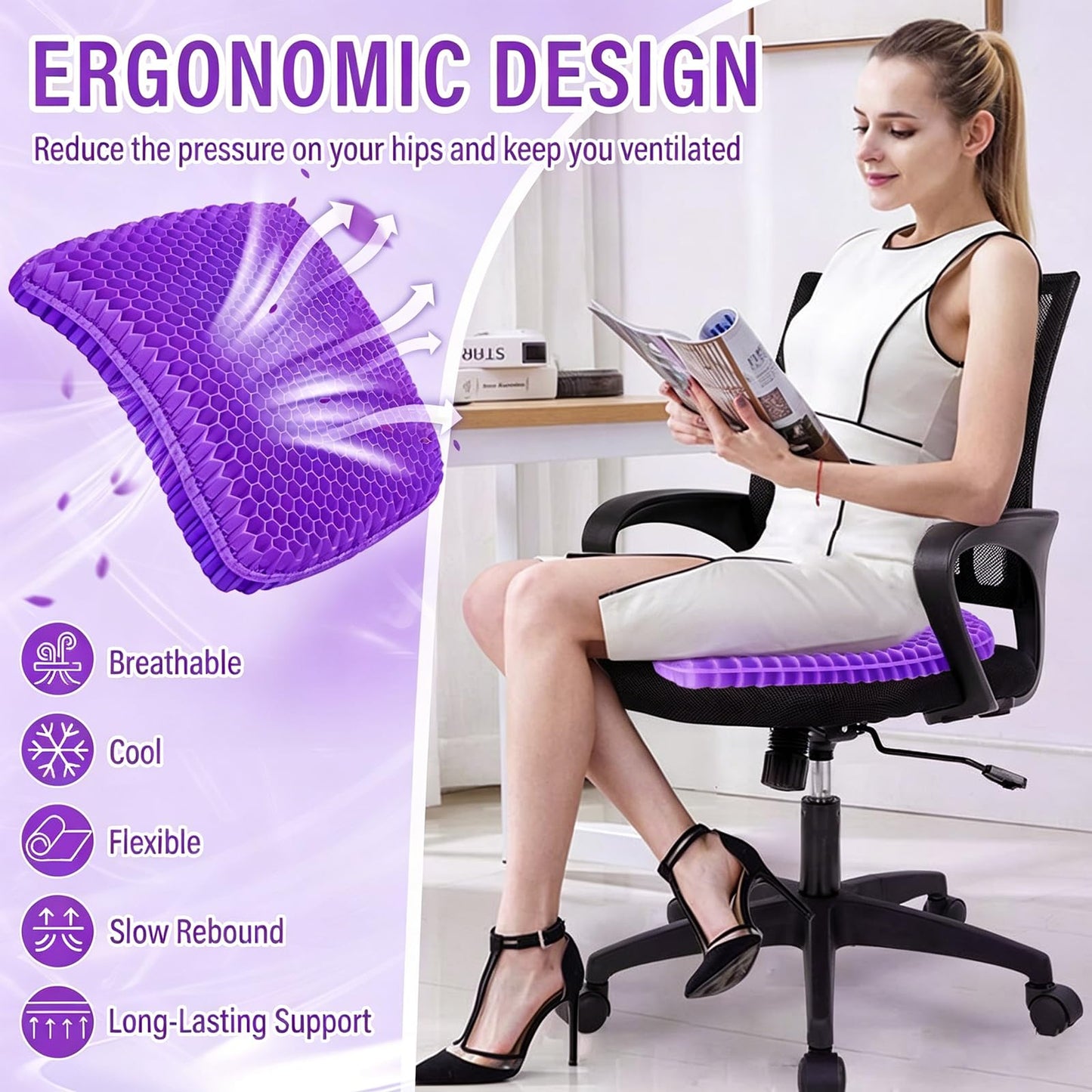 TOGETDREAM Gel Seat Cushion,Soft Sitter Honeycomb Ergonomic Cushion Cool Gel Cushion Large Double Thick Gels Cushions with Cloth Cover Pressure Pain