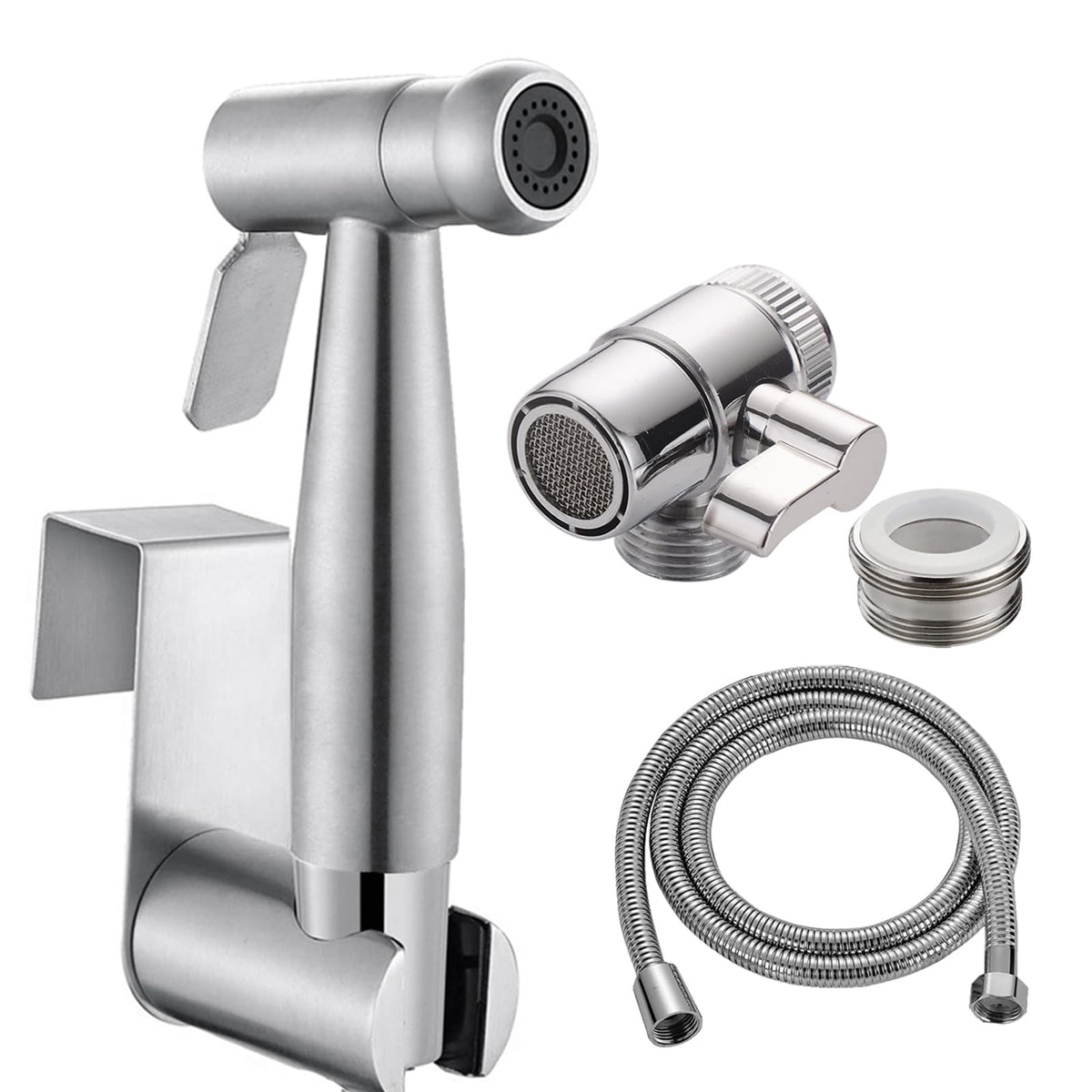Home Handheld Bidet Baby Toilet Set with Faucet Spray, Hose and Fitting, Perfect for Washing Hair or Wash Basin (Silver)