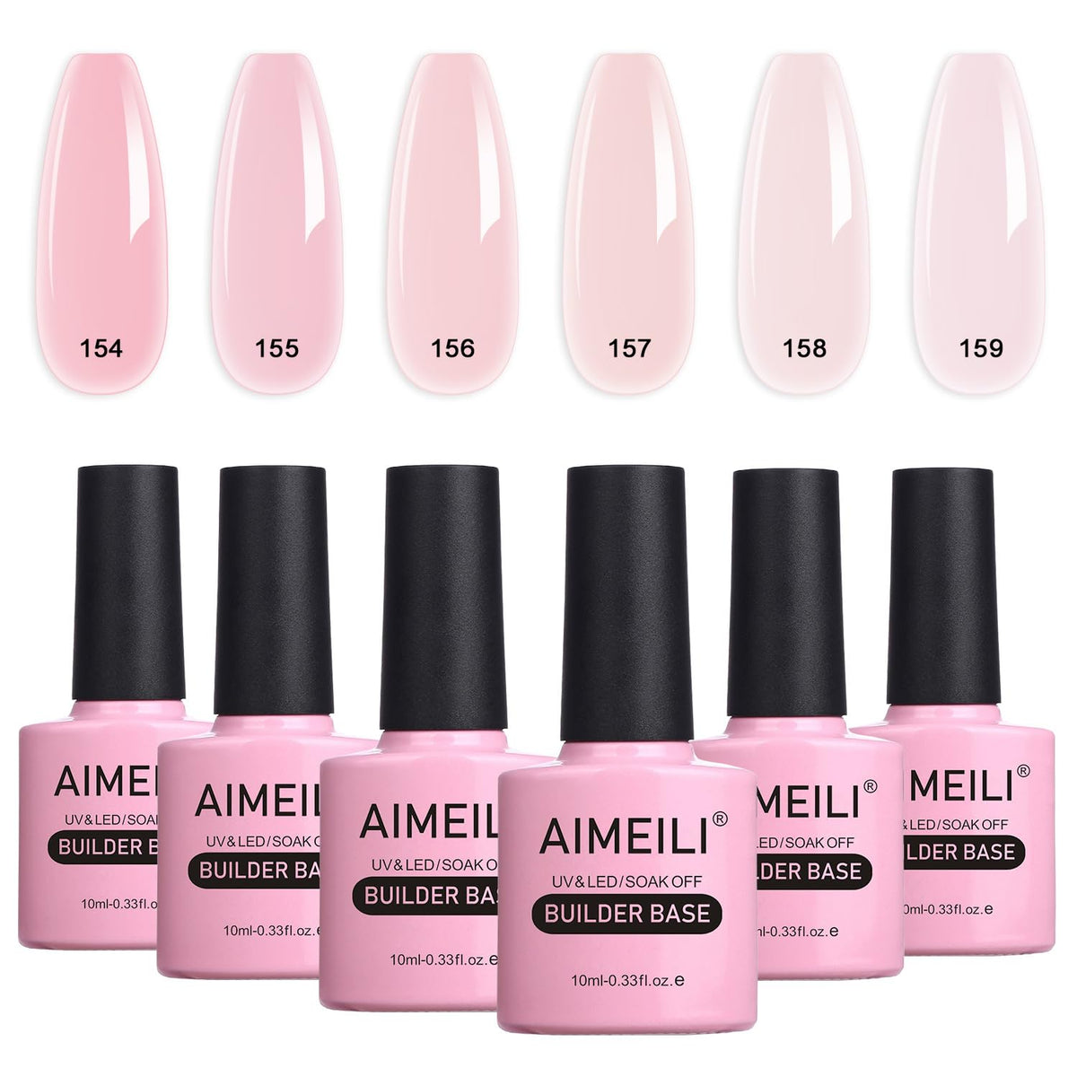 AIMEILI 8 in 1 Builder Base Sheer Color Gel Set, Nude Pink No Need Slip Solution Builder Extension, Soak Off UV LED Gel Polish Multicolour Of 6pcs X
