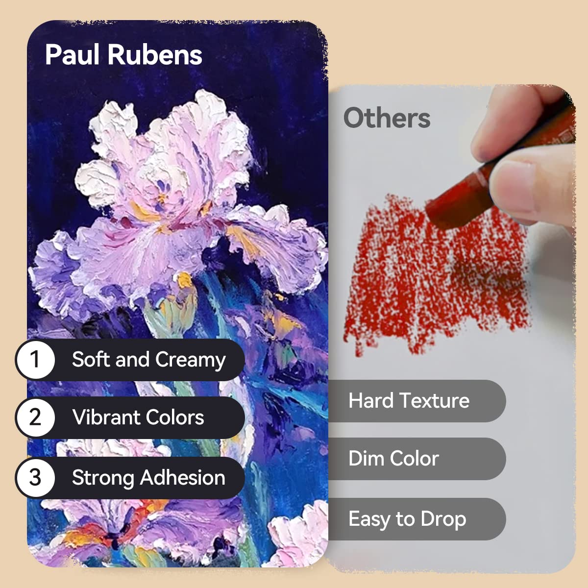 Paul Rubens Oil Pastels, 72 Floral Colors Artist Soft Oil Pastel Set Vibrant and Creamy, Pastels Art Supplies Suitable for Artists, Beginners,