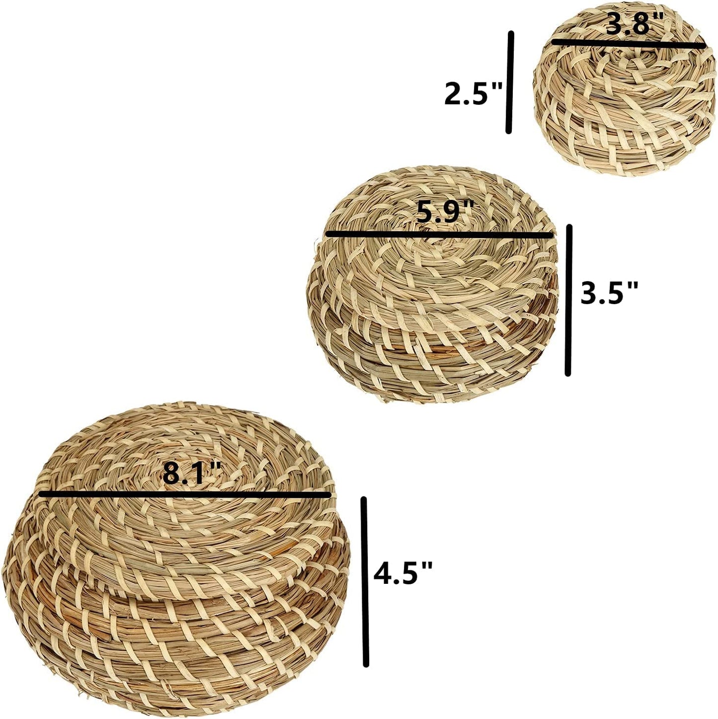 Dicunoy Set of 3 Small Wicker Basket with Lid, Round Woven Seagrass Baskets, Little Handmade Rattan Storage Basket Box for Shelf, Home, Bathroom