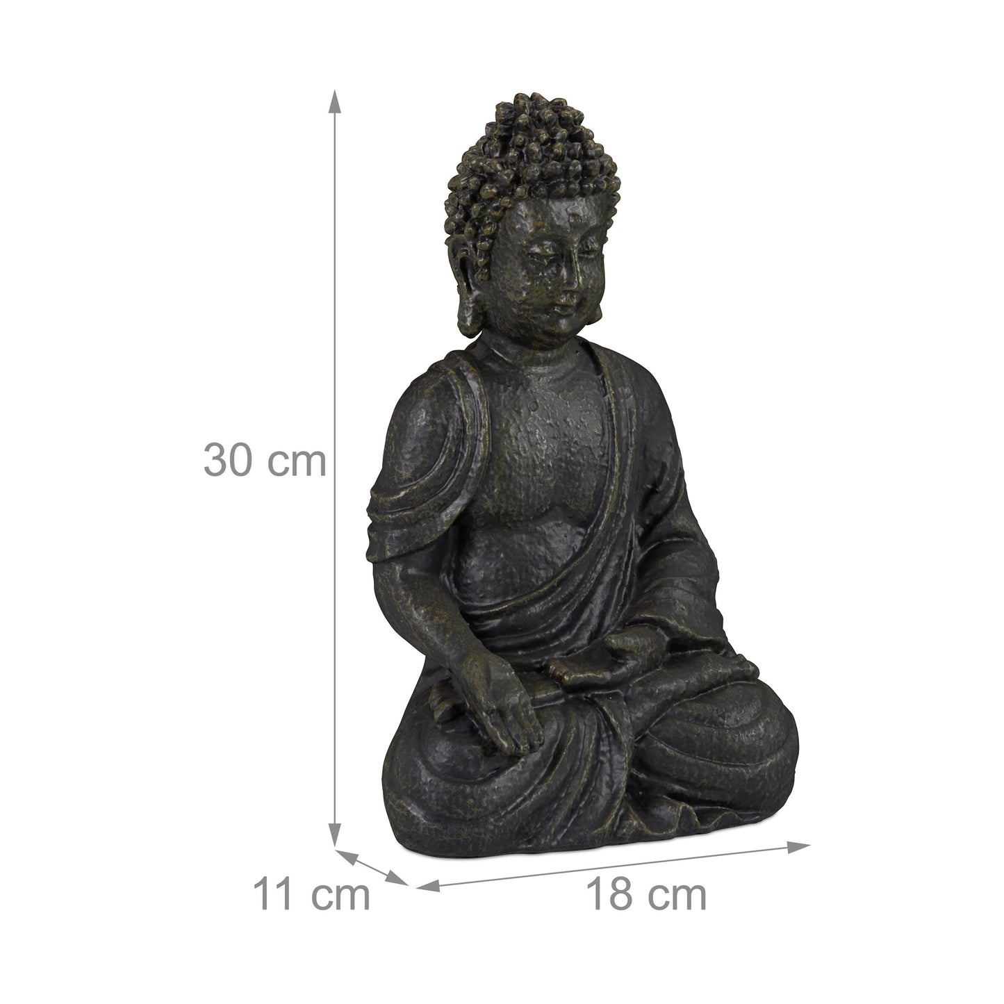 Relaxdays Buddha Ornament Sitting 30 cm high, Garden Decorative Figurine Weatherproof, Frost-proof, Dark Grey, Polyresin