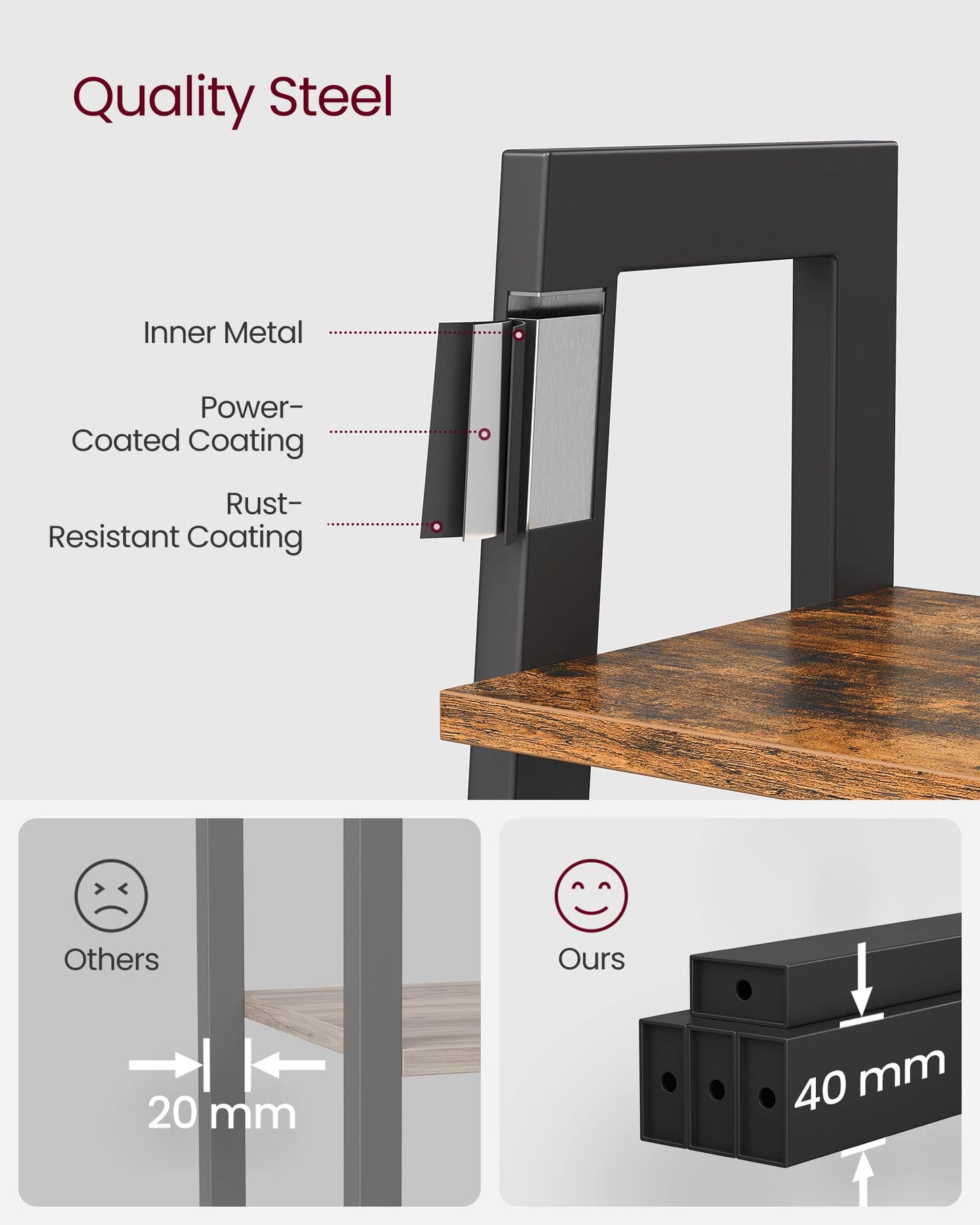 VASAGLE Ladder Shelf, Bookshelf, 4-Tier Industrial Storage Rack for Living Room, Bedroom, Kitchen, Rustic Brown and Black LLS44X