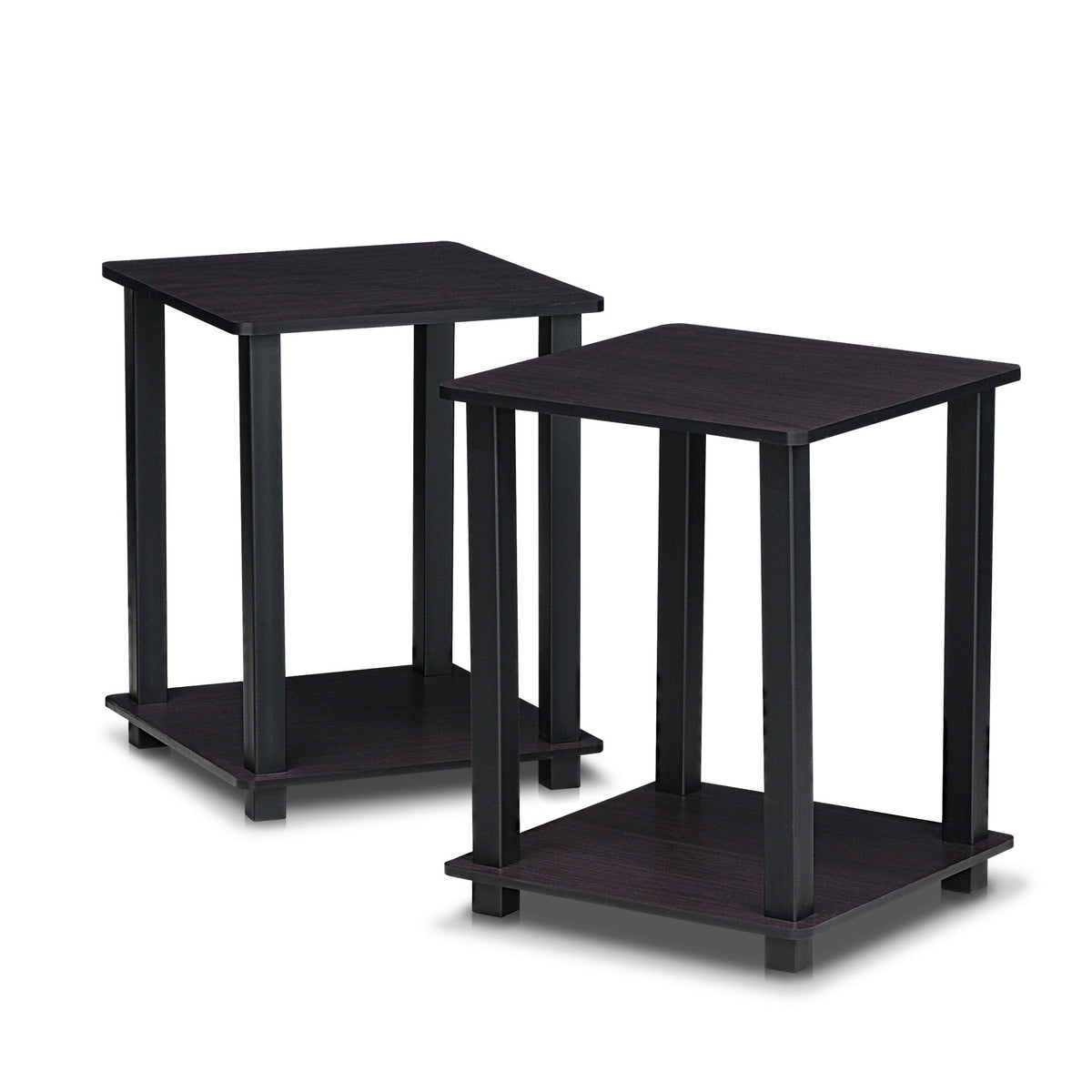 Furinno SIMPLISTIC Side Table Set of 2, 2-Tier End Table, Nightstand, Night Stand, Bedside Table, Easy Assembly, for Living Room, Bedroom, Dark Walnut