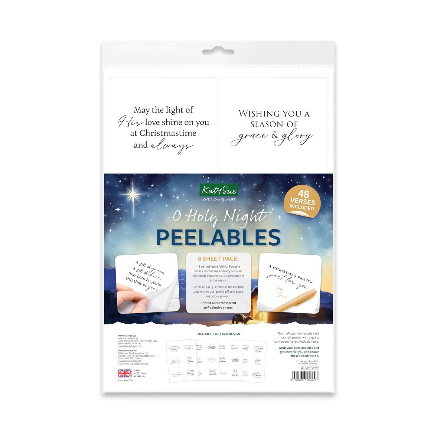Katy Sue O Holy Night Peelables Stickers for Christmas Card Making. 48 Peelable, Peel Offs, Christian Verses & Sentiments for Card Making Supplies.