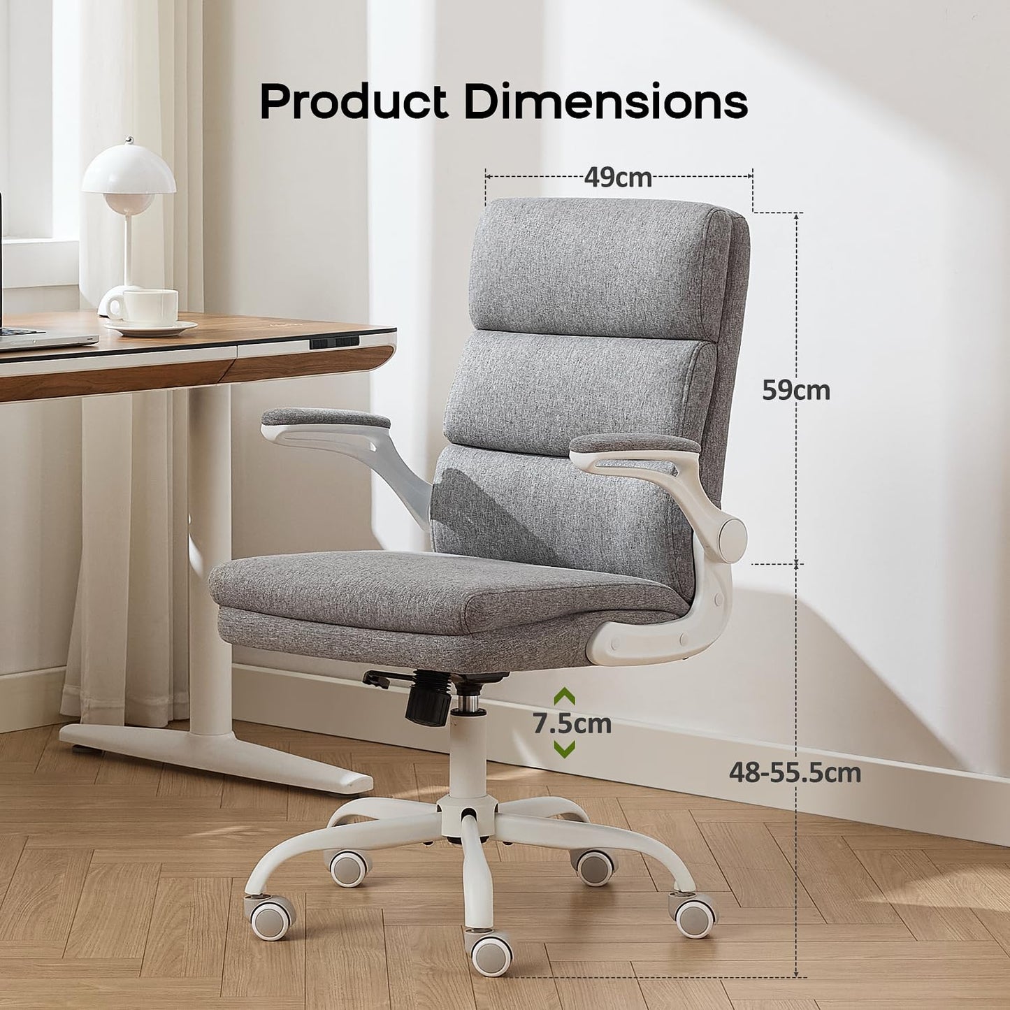 LukkDys Ergonomic Office Chair with 3-Stage Back Support, Executive Fabric Desk Chair with Flip-up Armrests