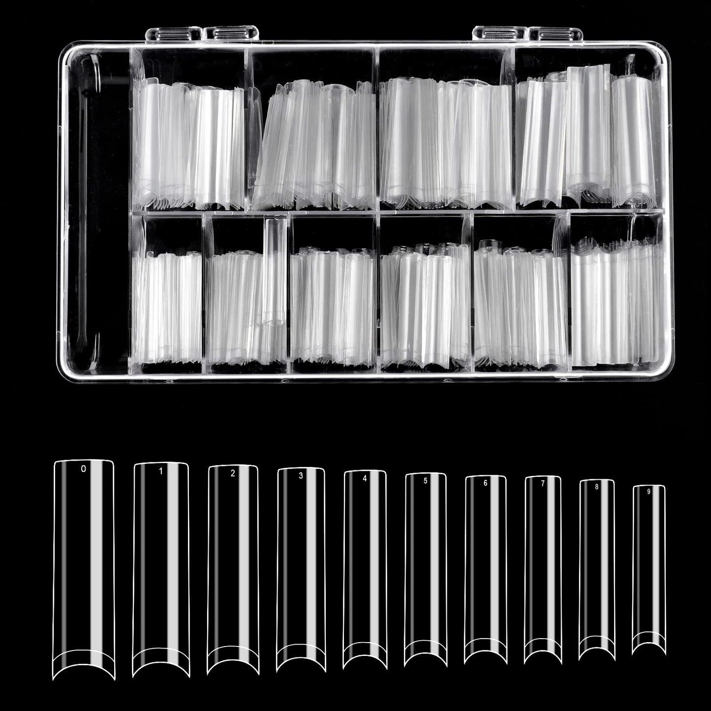 SAVITA 500pcs No C Curve Nail Tips, Extra Long Clear Artificial Nails Tapered Square Nails XXL Flat Nail Tips for Manicure Salons and DIY Nail Art at