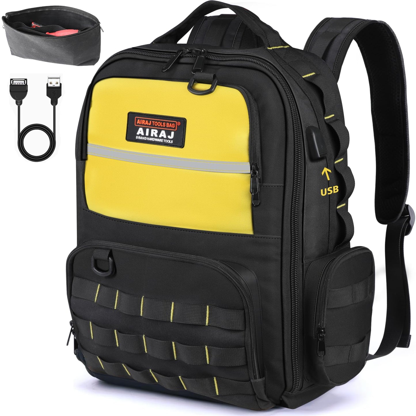 AIRAJ Tool Backpack,46x40x18cm,Heavy Duty Tool Bag Backpack with 23 Pockets Tool Storage Bag,Full Open Design, Tool Rucksack for Electrician &