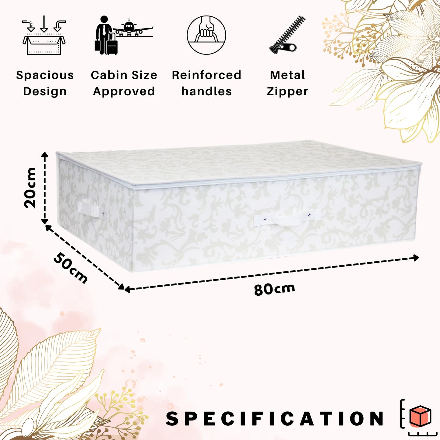 Breathable White with Silver Floral Design Large Wedding Dress Box - Underbed Storage Boxes, Wedding Dress Storage Box