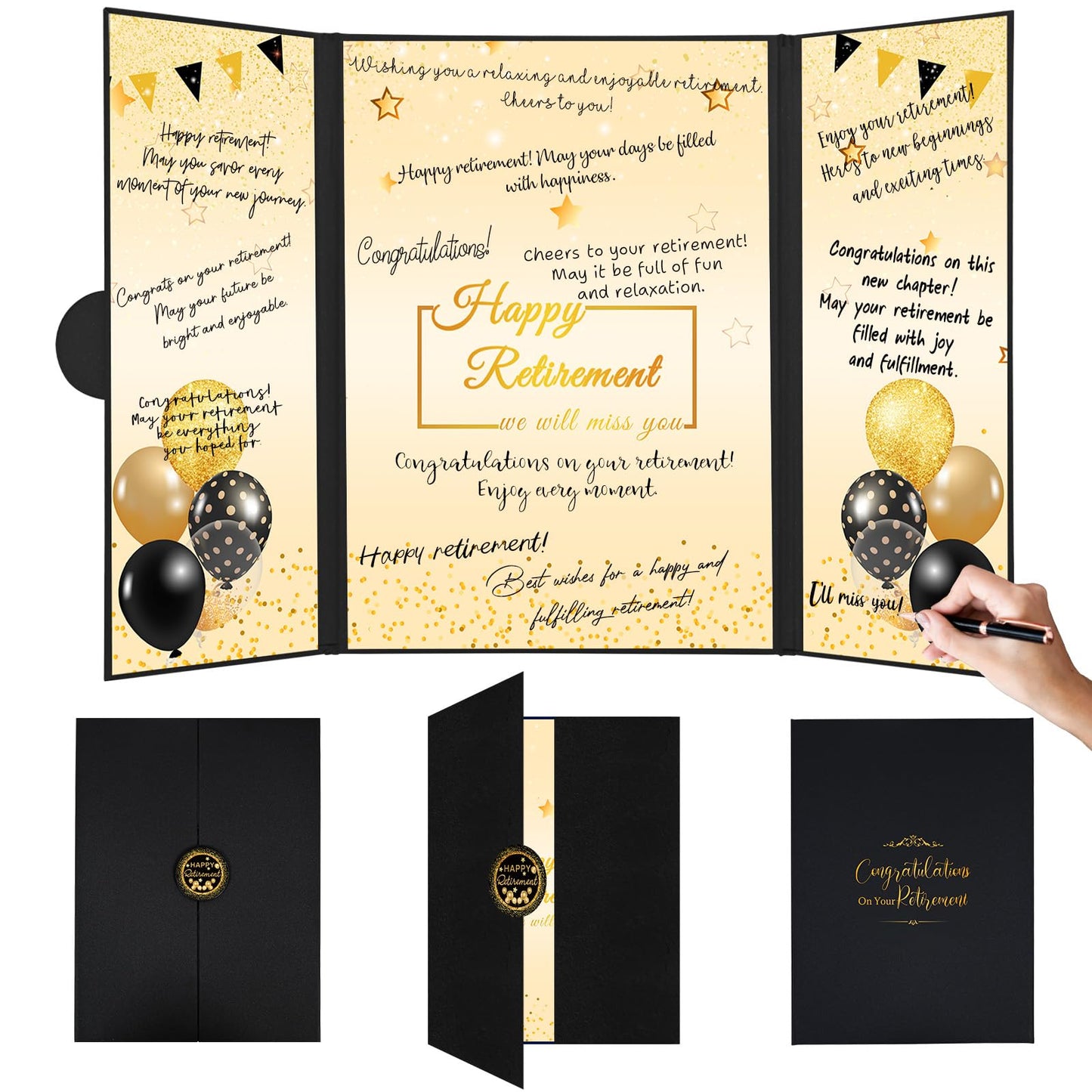 Retirement Gifts for Men Women Black Gold Happy Retirement Guest Book Officially Retired Signing Guestbook Alternative Farewell Going Away Memory