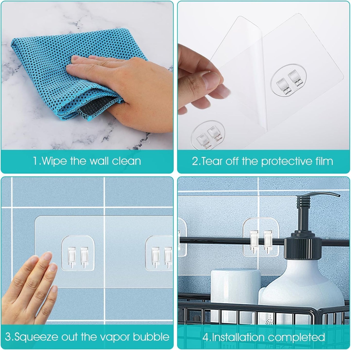 Shower Caddy Adhesive Hooks Replacement - 6 pack Double Claw Wall Hooks - Corner Shower Caddy Adhesive Sticker Hooks,Strong Adhesive Hooks