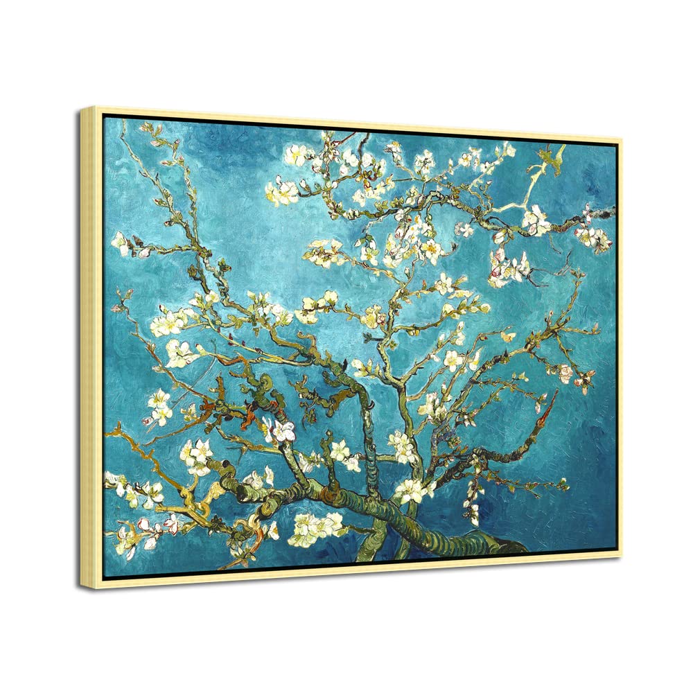 Wieco Art Large Gold Framed Canvas Prints of Almond Blossom by Vincent Van Gogh Paintings Reproduction Post-Impressionism Artwork for Living Room Home