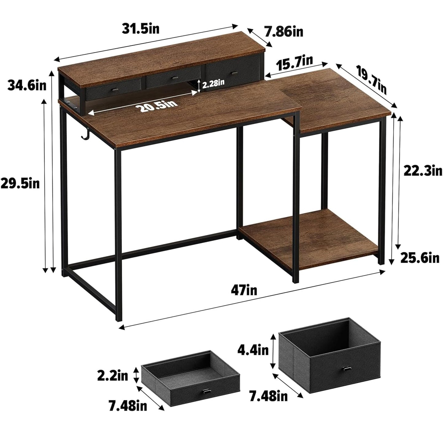 WOHOMO 120cm Computer Desk with 3 Drawers, Printer Shelf and Monitor Stand