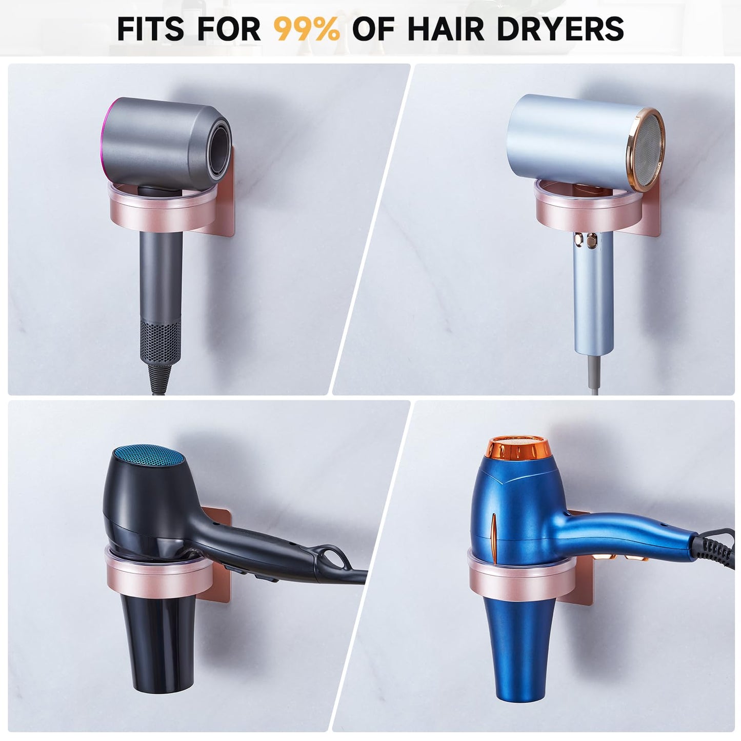 YYBO Hair Dryer Holder Wall Mount, Hairdryer Holder Station for Hair Dryer Storage, Adhesive Hairdryer Stand Rack for Dressing Table Bathroom