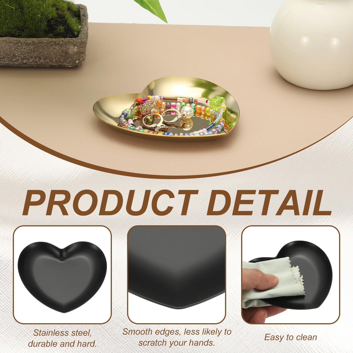 sourcing map Heart Shape Serving Trays, 3.54" Stainless Steel Decorative Jewelry Dish